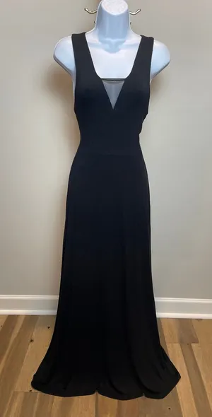 Monteau Maxi Dress Size S Black V Neck Sheer Accent Racerback NWT thumbnail 1
