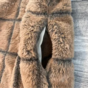 Fair Haven Plush Faux Fur Winter Sweater Coat Size Large Checkered plaid brown thumbnail 12