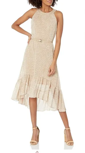 Tommy Hilfiger Womens Size 6 NEW High Low Tan Cream Flowy Halter Dress thumbnail 1