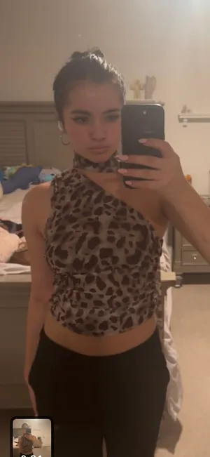 Leopard asymmetrical scarf top Tan thumbnail 1