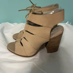 Hinge Beige‎ Suede Lace-up Open-toe Block Heel Shoes Women Size 7.5 S-356 thumbnail 4