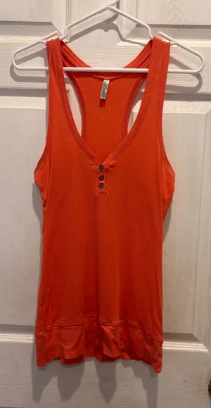 VTG Old Navy Womens Pink‎ Orange Ribbed Henley Racerback Tank Top Size Large thumbnail 1