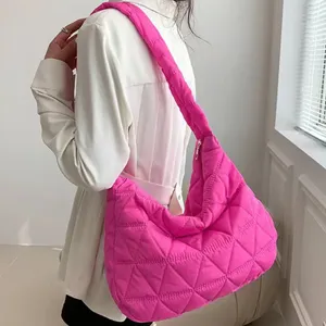Pink Quilted Puffer Shoulder Bag Lightweight Hobo Bag Handbag New thumbnail 3