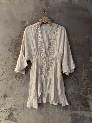 Love Tree Sheer Lace Embroidered Swim Coverup Cream Women’s Size L thumbnail 10