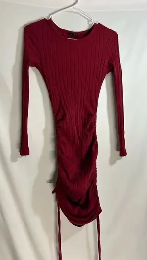 SHEIN Burgundy Rib Knit Drawstring Ruched Bodycon dress Size Small thumbnail 1