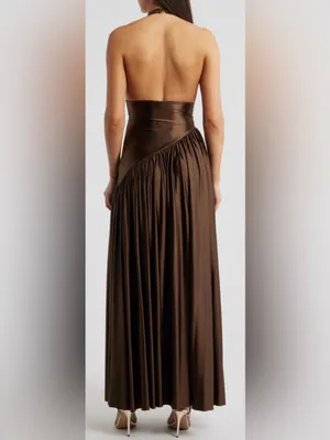 NEW Delfi Collective Rae Jersey Halter Gown Sz M thumbnail 2