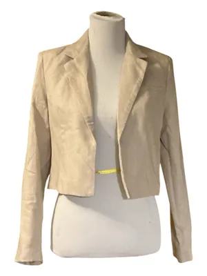 NWT Rachel Zoe Beige Cropped Linen-Blend Blazer Jacket Size Small Neutral Clean Girl thumbnail 1