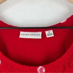 Susan Graver Red Lace White Polka Dot Scoop Neck Tank Sheer Open Cardigan‎ Set thumbnail 12