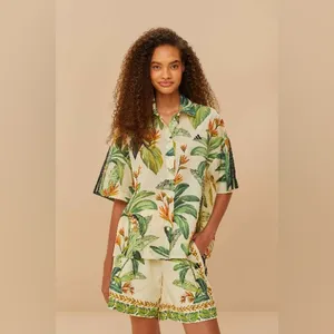NWT Farm Rio X adidas tropical breeze cream Green shirt Small Lightweight thumbnail 3