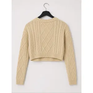 Cotton On Cream Cable Knit Cropped Sweater Fisherman Pullover Womens Size Medium thumbnail 2