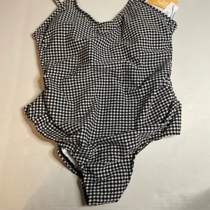Kona Sol One Piece Swimsuit Womens Large 12/14 Black Gingham Check High Coverage thumbnail 8