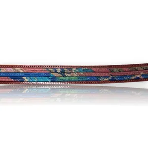 Vintage 1980's Leather & Rolled Fabric Belt | Silver‎ Buckle | Guatemala thumbnail 4
