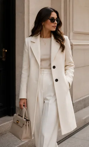 Bershka Ivory Long Coat Quiet Luxury Minimalist Old Money Tailored Classic Size S thumbnail 1