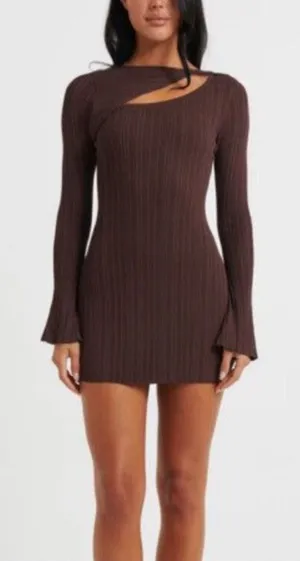 NWT BRONZE SNAKE Maven Brown Long Sleeve Mini Dress S/M Small Medium thumbnail 1