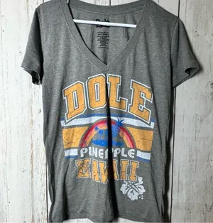Dole Women's Gray Distressed Pineapple Graphic V-Neck Short Sleeve T-Shirt thumbnail 4