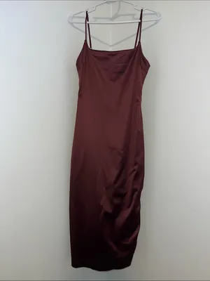 Abercrombie & Fitch Burgundy Satin Slip Midi Dress thumbnail 3