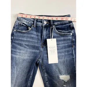 RISEN Cuffed Jeans Dark Wash Blue Straight Leg Stretch Denim Size 1 / 25 thumbnail 8