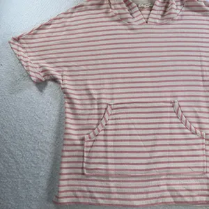 Jane & Delancey Women's Small Pink/Cream Striped Short Sleeve Hooded Terry Shirt thumbnail 8