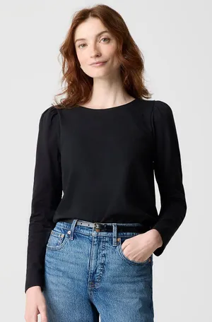 NWT J. Crew Size Small Black Puff Sleeve 100% Cotton Button Back Top NEW thumbnail 1