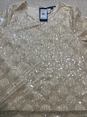 NWT Adrianna Papell Sequin Blouse Top Champagne L thumbnail 11