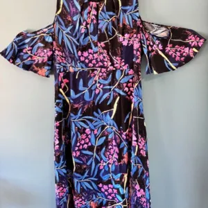 Anthropologie Maeve Elia Blue Pink Midi Floral Dress Size 10 Cold Shoulder thumbnail 8