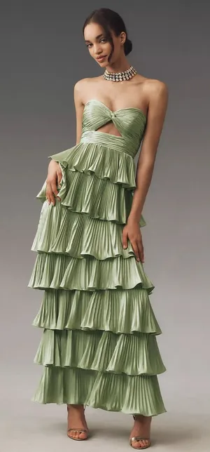 IEENA for MAC DUGGAL Green Pleated Tiered Ruffle Sweetheart Gown Dress size 10 thumbnail 1