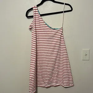 Anthropologie Maeve Red White Striped One Shoulder‎ Dress Size Small thumbnail 6