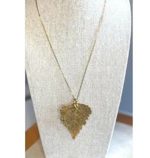 Gold Plated Real Leaf Pendant Necklace With Chain thumbnail 2