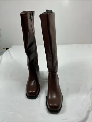 Womans New Knee High Riding Boots 6.5 Chocolate Brown Side Zip Block Heel thumbnail 2