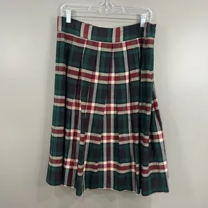 Cremieux Plaid Skirt Women 12 Green Burgundy Good Pleated A-Line Knee Length thumbnail 3