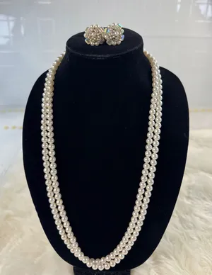 Vintage Japan Faux Pearl Double‎ Strand Necklace and AB Crystal Clip On Earrings thumbnail 1