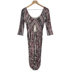 Free People Jasmine Boho Ruched‎ Bodycon Dress Soft Purple Floral Print Keyhole thumbnail 2