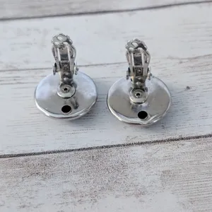 Vintage Clip On Earrings Patterned Silver Tone Statement 7/8" thumbnail 5