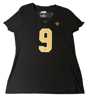 NFL Team Apparel New Orleans Saints Drew Brees 9 Black V-Neck Tee Womens M NEW thumbnail 1