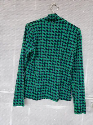 Maeve Green & Navy Houndstooth Turtleneck Long Sleeve Tee thumbnail 5