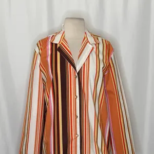 NWT!! ZARA Colorful Striped Buttondown Shirt Top‎ Cotton Notch Collar Small thumbnail 3