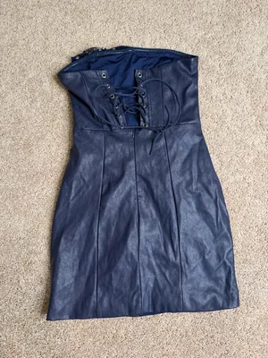 Edikted Navy Blue Faux Leather Mini Dress NWT‎ Size Medium thumbnail 3