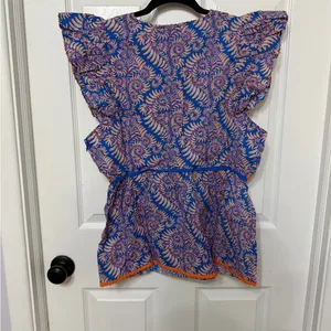 NWT Farm Rio Flutter-Sleeve V-Neck Top beaded with tropical‎ print large thumbnail 8