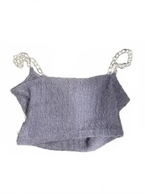 Purple Knit Crop Top with Chain Straps and Butterfly Patch Size L thumbnail 2