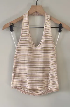 American Eagle Outfitters Striped Halter Tank Top Cropped Sleeveless Y2K Crop L thumbnail 1