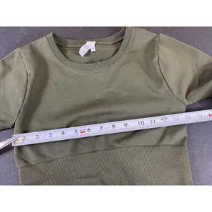 Offline by Aerie S Army Green Seamless Ribbed Long Sleeve Cropped Top thumbnail 8