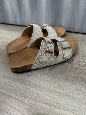 Jellypop Beaded Pearl Dual-Buckle Slide Sandals - White thumbnail 3