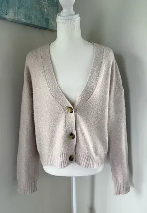 bp Light Taupe Cropped V-Neck Button Cardigan thumbnail 1