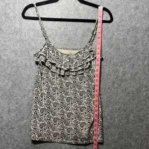 Ann Taylor LOFT Paisley Cami Top Ruffle Sleeveless Casual Black Beige‎ Small thumbnail 3