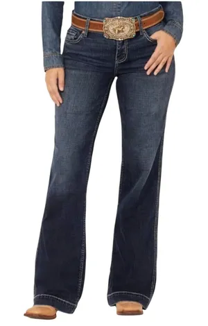 SHYANNE Women’s Tess Mid Rise Trouser Jean Washed Indigo Blue thumbnail 1