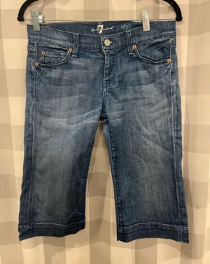 7 For All Mankind Blue Denim Bermuda Shorts thumbnail 1