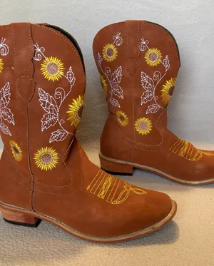 Brown Sunflower Embroidered Cowgirl Boots size 37-please see approx. measurement thumbnail 1