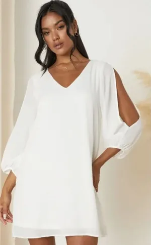 Lulus Women's White‎ Shifting Dears Long Sleeve Mini Dress Size Medium thumbnail 1