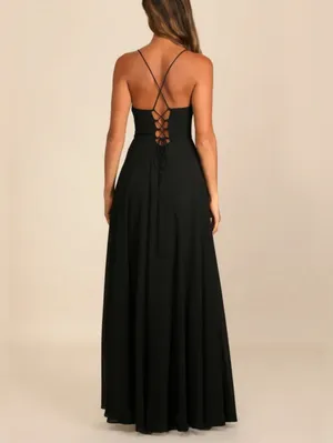 Lulus Romantically Speaking Black Cowl Lace-Up Maxi Dress Size M thumbnail 2