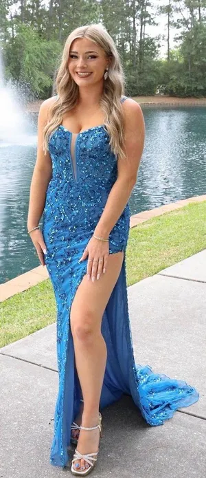 Sherri Hill Blue Prom Dress thumbnail 1